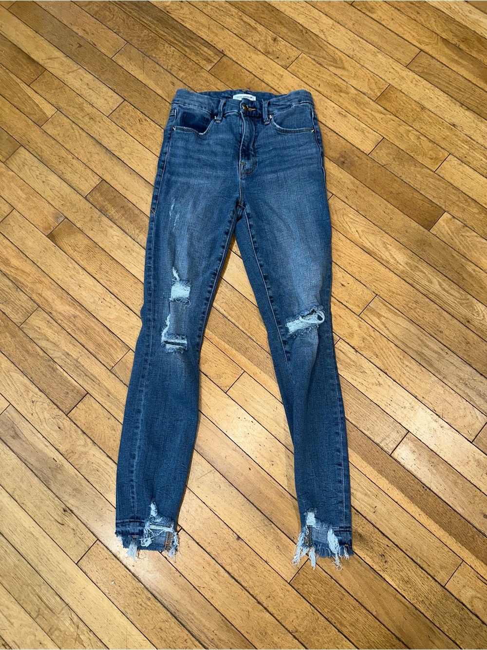 Woman’s Good American jeans denim bottoms distressed